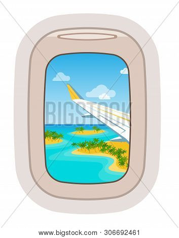 Aairplane Window Vector Traveling By Plane And Porthole View In Flight Illustration Tourism Set Of W