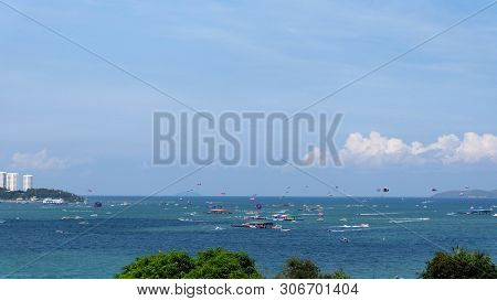 Pattaya Bay Pattaya City In Chonburi Thailand,the Famous Pattaya City Sign On The Hill At Pattaya Ba
