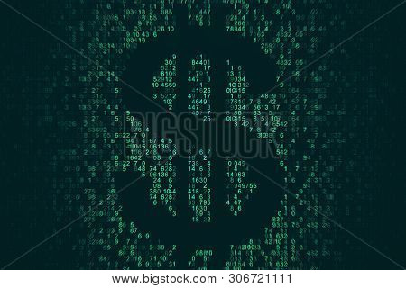 Dark Coding Dollar Sign On Dark Background. Cryptocurrency And Money Concept. 3d Rendering