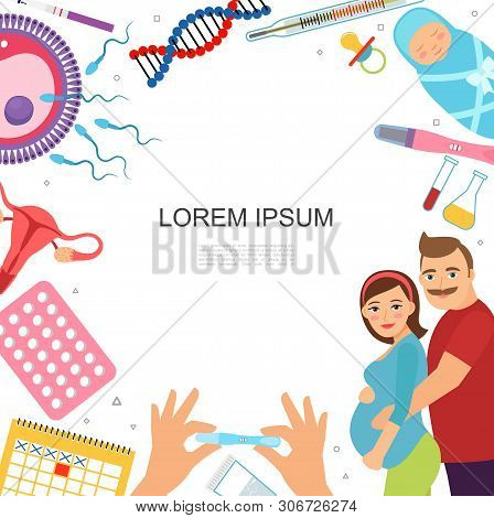 Flat Pregnancy Colorful Template With Happy Father Pregnant Mother Dna Female Reproductive System Pi