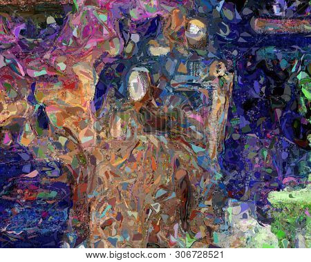 Abstract painting with faceless man. 3D rendering