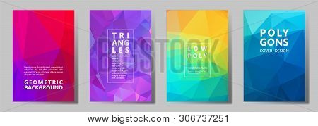 Facet Triangles Digital Cover Page Layouts Vector Graphic Design Set. Diamond Texture Polygonal Patt