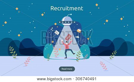 Job Hiring And Online Recruitment Concept With Tiny People Character. Agency Interview. Select A Res