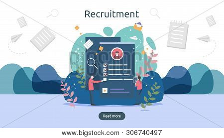 Job Hiring And Online Recruitment Concept With Tiny People Character. Agency Interview. Select A Res