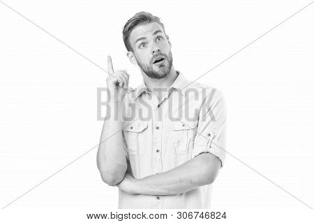 Man With Beard Happy About Solution. Celebrate Good Result. Solution For All Problems. Find Solution