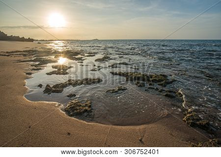 Cape Wirrwawuy Of Nhulunbuy Town Beach In Northern Territory State Of Australia At Sunset.