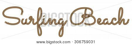 Rope Hand Drawn Lettering Camping With 3d Realistic Effect. Vector Illustration Eps 10.