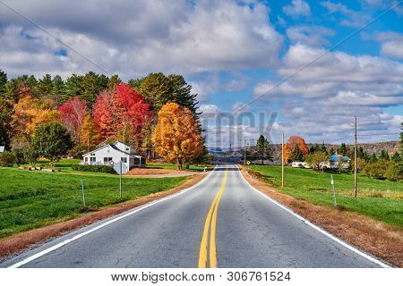 Highway at sunny autumn day in New Hampshire, USA