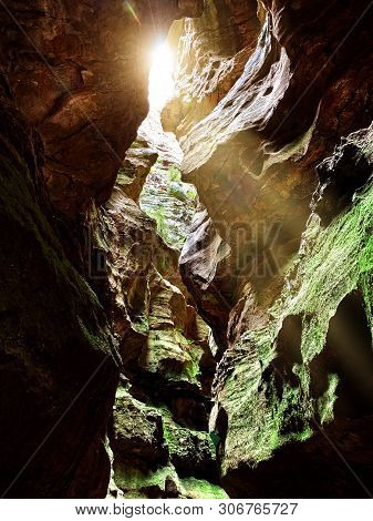 Light Streaming Into A Canyon Highlighing Is Form... At Newnes Wolgan Valley Australia