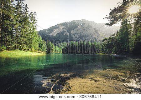 Green Lake In Styria With Mountain In The Background , Austria
