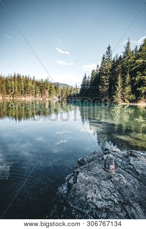 Green Lake In Styria With Mountain In The Background , Austria