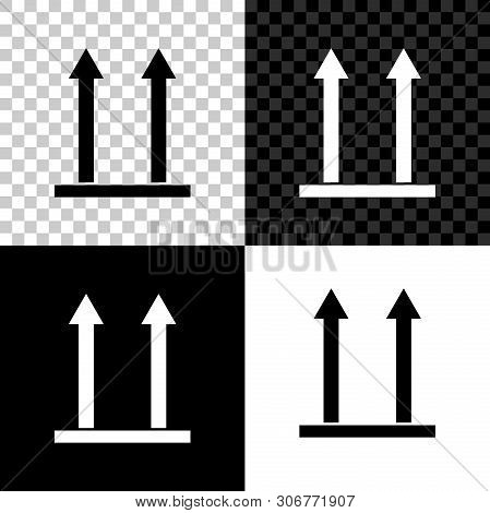 This Side Up Icon Isolated On Black, White And Transparent Background. Two Arrows Indicating Top Sid
