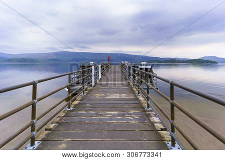 Beautiful Scenery Of Loch Lomond In Luss At The Pier , Scotland