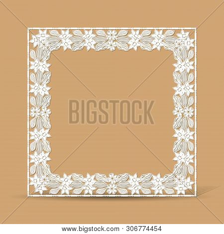 Carved Vintage Frame Made Of Paper For Picture Or Photo With Shadow On Light Background