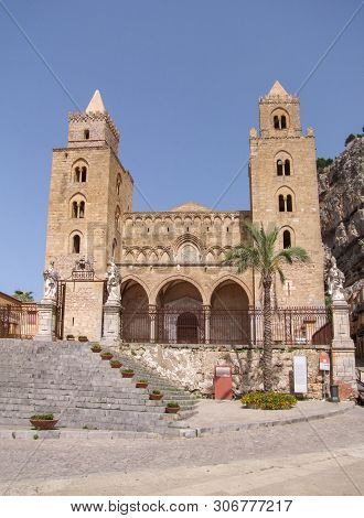 Sunny Illuminated Impression Of The Cefalu Cathedral In Sicily