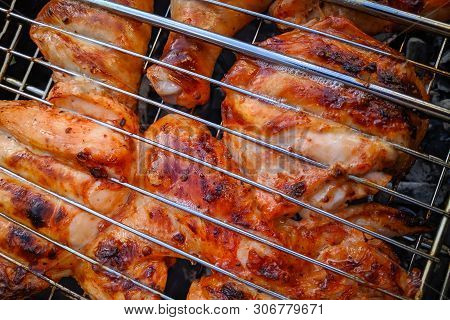 Chiken On The Grill - Paleo Food Photography.delicious Chiken Steak, Hot Barbecue Grill.roasted Chik