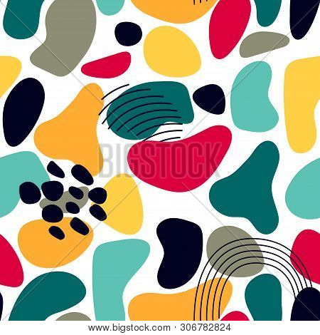 Abstract Seamless Pattern With Graphyc Elements, Modern Abstract Shapes.   Avant-garde Collage Style