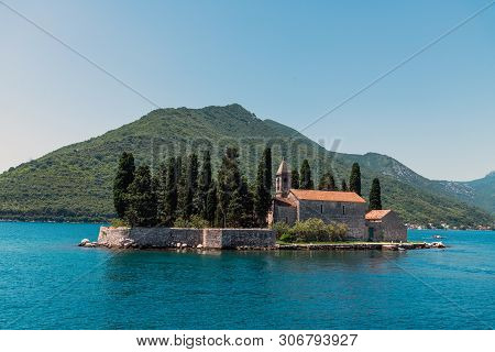 Natural Islet With Saint George Benedictine Monastery. Kotor Bay. Montenegro