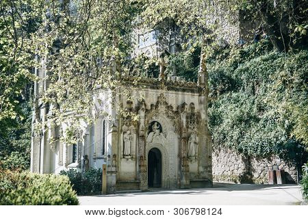 Entrance To The Ancient Underground Masonic Church In Sintra In Lisbon In Portugal. Regaleira Chapel