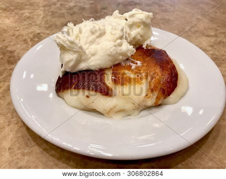 Turkish Traditional Dessert Kazandibi / Baked Milk Pudding With Butter Cream. Traditional Dessert.