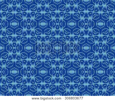 Original Patterned Textile Texture Indigo Dyed Ikat Seamless Pattern.