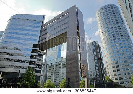 Rotterdam, Netherlands - May 31, 2019: Modern Office Buildings Located On Weena Street Near Central 