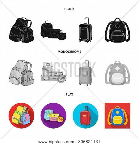 Vector Illustration Of Backpack And Bag Icon. Set Of Backpack And School Vector Icon For Stock.