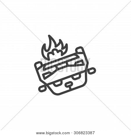 Overturned Car Line Icon. Auto Insurance Linear Style Sign For Mobile Concept And Web Design. Burnin
