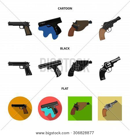 Vector Illustration Of Revolver And Pistol Symbol. Collection Of Revolver And Trigger Vector Icon Fo