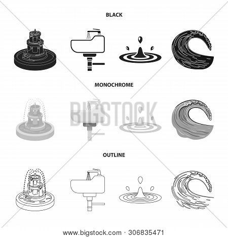 Vector Design Of Water And Drop Symbol. Set Of Water And Splash Vector Icon For Stock.