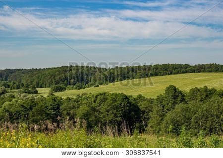 Beautiful Green Landscape In The Valley Of The River Luzha. Kalushakiy Region, Borovsky District, Ru