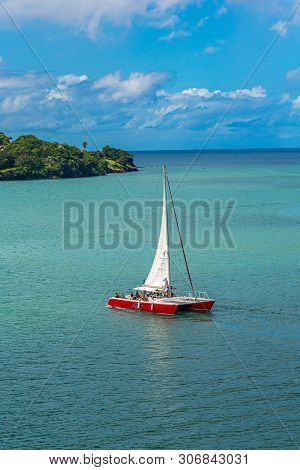 Castries, Saint Lucia - November 21, 2016: Saint Lucia Is A Caribbean Island With A Pair Of Tapered 