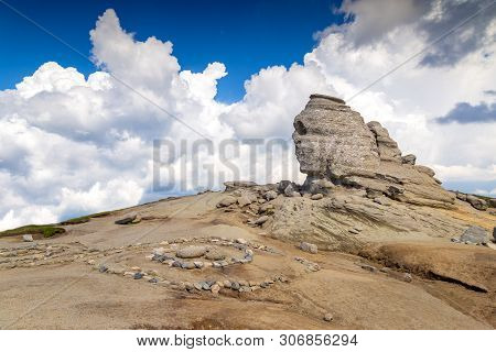 Romanian Sphinx. The Sphinx Natural Rock Formation In Bucegi Mountains, Romania