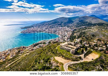 Aerial View Of Lekuresi Castle In Saranda, South Albania