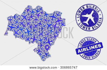Airline Vector Lower Silesia Province Map Collage And Grunge Stamps. Abstract Lower Silesia Province