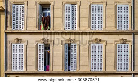Traditional French Haussmann Architecture And Residential Building In Marseille, France.