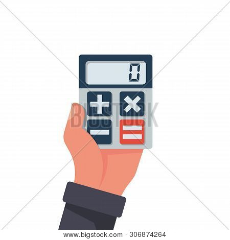 Businessman Holding Calculator. Making Accounting. Financial Operations Concept. Isolated Hand With 