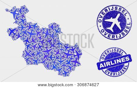 Air Plane Vector Overijssel Province Map Mosaic And Grunge Stamps. Abstract Overijssel Province Map 