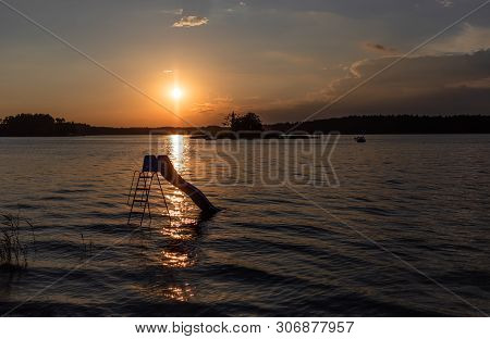 Sunset On The Biale Lake In Augustow In Poland