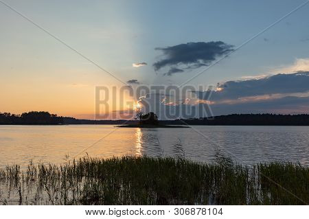Sunset On The Biale Lake In Augustow In Poland