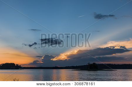 Sunset On The Biale Lake In Augustow In Poland