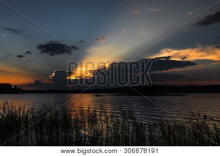 Sunset On The Biale Lake In Augustow In Poland