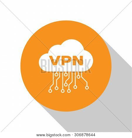 White Cloud Vpn Interface Icon Isolated On White Background. Software Integration. Orange Circle But