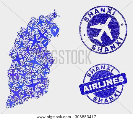 Aviation Vector Shanxi Province Map Collage And Scratched Watermarks. Abstract Shanxi Province Map I