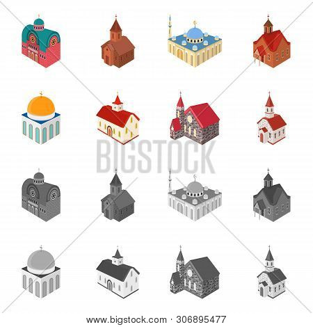 Vector Illustration Of Temple And Historic Icon. Set Of Temple And Faith Vector Icon For Stock.