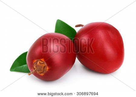 Fresh Tamarillo Fruit With Leaves Isolated On White Background