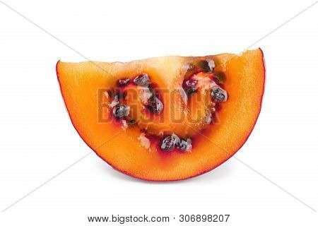 Fresh Tamarillo Slice Fruit Isolated On White Background
