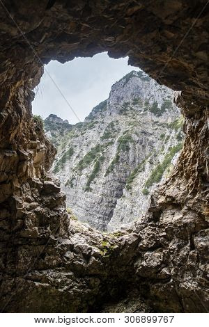 Tunnel In The Pasubio Mountain In The Italian Alps