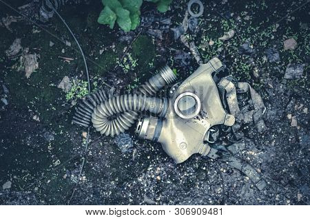 Gas mask near the school in Prypiat, Chernobyl Exclusion Zone, Ukraine