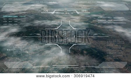 Aerial View Hud Digital Futuristic Surveillance Monitor Screen Display. Hi Technology Satellite Cros